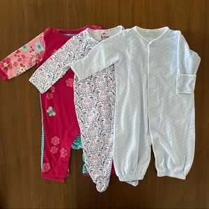 3-pack footie/pajamas (E=MC magnet, Magnolia Baby and jumping beans)